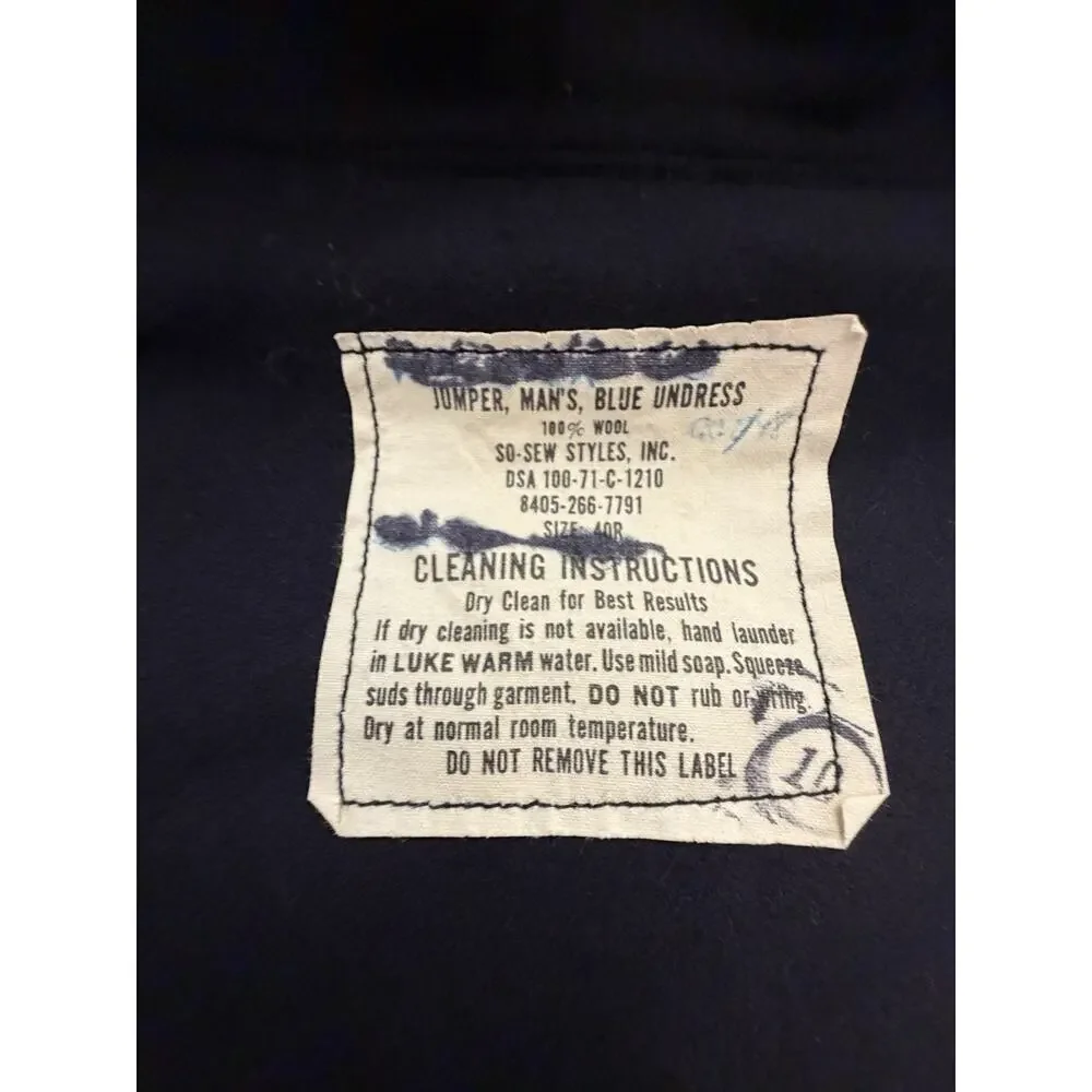 Vintage US Military Wool Pullover Liner Jacket Blue Undress Hooded 40R
